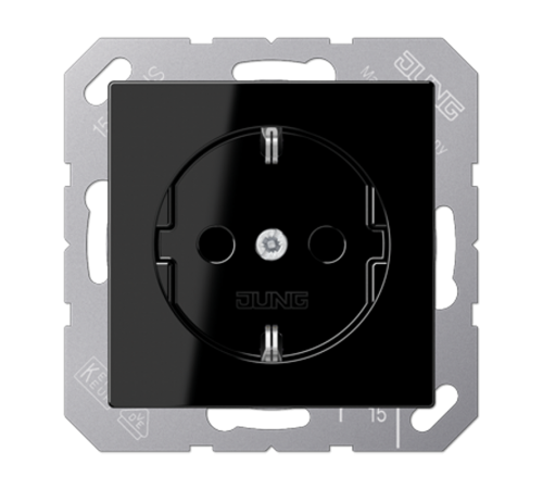 Штепсельная розетка SCHUKO 16А / 250В, с защитными шторками, пружинные зажимы; дюропласт; черный; A500  A1520KISW  Jung