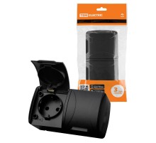 Розетка двойная 2П+3 открытой установки IP54 16А с крышкой графит "Селигер"  SQ1818-0314  TDM