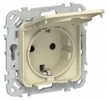 FLITE Розетка с заземлением со шторками с крышкой. 16А IP44 РСшкр11-0-44-ФлН навахо  FI-R16-16-44-K87  IEK
