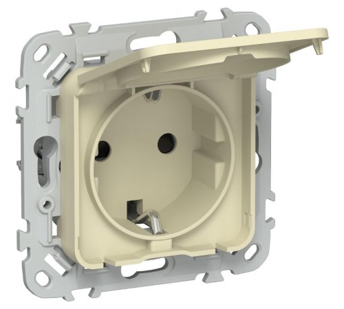 FLITE Розетка с заземлением со шторками с крышкой. 16А IP44 РСшкр11-0-44-ФлН навахо  FI-R16-16-44-K87  IEK