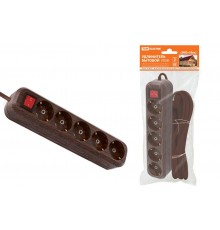 Удлинитель бытовой  У05В выключатель, 5 гнезд, 5метров,2П+3, ПВС 3х1мм2 "Эко" (бук) 16А/250В  SQ1303-3122  TDM