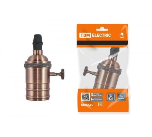 Патрон подвесной Е27 с выключателем, металлический "Лофт", медь  SQ0335-0069  TDM