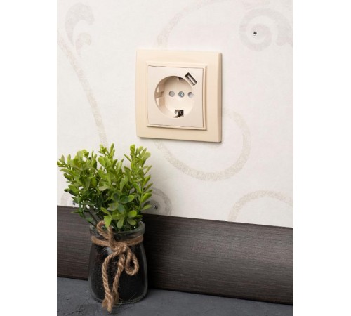 Розетка 1-местная СП с/з Минск 16А бежевая с защ. штор. с USB 1А EKFERR16-028-200-USBEKF