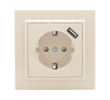 Розетка 1-местная СП с/з Минск 16А бежевая с защ. штор. с USB 1А EKFERR16-028-200-USBEKF