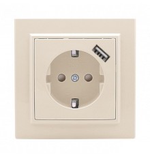 Розетка 1-местная СП с/з Минск 16А бежевая с защ. штор. с USB 1А EKFERR16-028-200-USBEKF