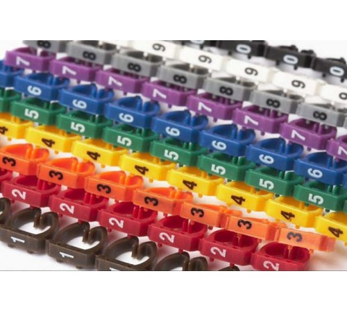 Hyperline MA-55-R Маркеры (клипсы) на кабель, защелкивающиеся D 4-5.5мм, "0"-"9", 10 цветов (100 шт.) 28695Hyperline