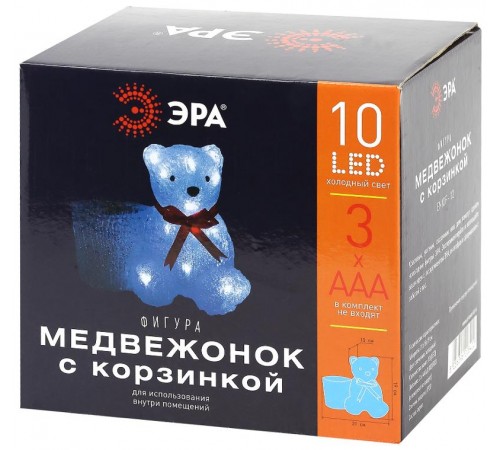 Фигура светодиодная  Медвежонок с корзинкой, 3АА  ENIOF - 12   (12/48)  Б0047974  ЭРА