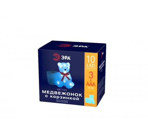 Фигура светодиодная  Медвежонок с корзинкой, 3АА  ENIOF - 12   (12/48)  Б0047974  ЭРА