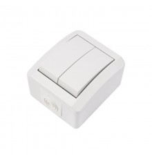 Выключатель двухклавишный INDUSTRIAL IP54, о/у, белый  KR-78-0832  Kranz