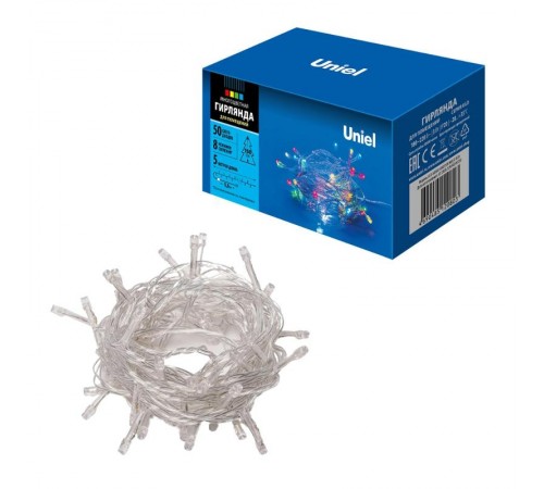 Гирлянда светодиодная  с контроллером  ULD-S0500-050/DTA MULTI IP20   5м. 50 диодов. мультиколор. шнур прозр..  UL-00005250  Uniel