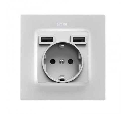 Розетка с заземлением, шторками Schuko 2Р+Е 16A 250В~ и зарядным устройством 2хUSB 2.1А S75