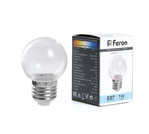 Лампа светодиодная, (3W) 230V E27 2700K G60 прозрачная, LB-371  38121  FERON