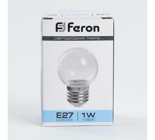 Лампа светодиодная LB-37 (1W) 230V E27 6400K для белт лайта G45 прозрачный  38120  Feron