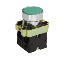 LAY5-ВА35, зелёный, 1НО+1НЗ, цилиндр, хром, без подсветки, d22мм, выключатель кнопочный  (ЭТ)  ET012083  Электротехник
