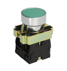 LAY5-ВА35, зелёный, 1НО+1НЗ, цилиндр, хром, без подсветки, d22мм, выключатель кнопочный  (ЭТ)  ET012083  Электротехник
