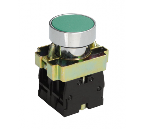 LAY5-ВА35, зелёный, 1НО+1НЗ, цилиндр, хром, без подсветки, d22мм, выключатель кнопочный  (ЭТ)  ET012083  Электротехник