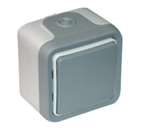 Plexo Серый Переключатель промежуточный (перекрёстный) наружный монтаж 10А (в сборе) IP55  069716  Legrand