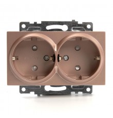 Розетка 2-местная с защитной шторкой (механизм) с/з, 250В, 16А, серия Катрин, GLS16-7114-02, шампань  39598  STEKKER