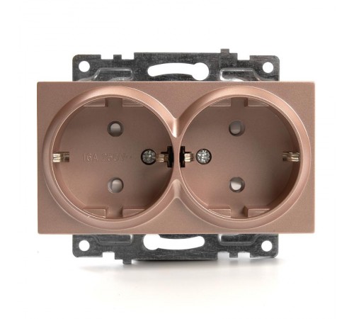 Розетка 2-местная с защитной шторкой (механизм) с/з, 250В, 16А, серия Катрин, GLS16-7114-02, шампань  39598  STEKKER