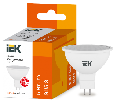 Лампа светодиодная LED 5Вт GU5.3 220В 3000К MR16 софит  LLE-MR16-5-230-30-GU5  IEK