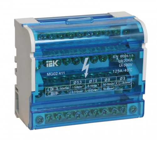 Шины на DIN-рейку в корпусе (кросс-модуль) 3L+PEN 4х11   YND10-4-11-125  IEK