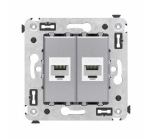 Компьютерная розетка RJ-45 без шторки в стену, кат.6А двойная, "Avanti", "Закаленная сталь"  4404674  DKC