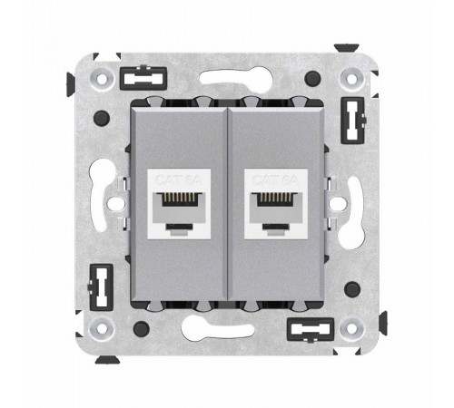 Компьютерная розетка RJ-45 без шторки в стену, кат.6А двойная, "Avanti", "Закаленная сталь"  4404674  DKC