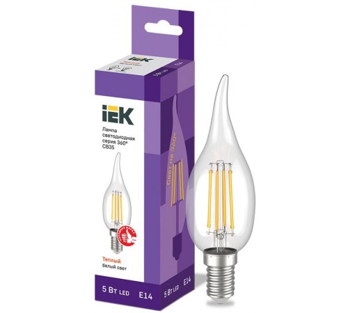 Лампа светодиодная LED CВ35 св.н/ветру 5Вт 230В 3000К E14 серия 360°  LLF-CB35-5-230-30-E14-CL  IEK