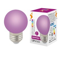 Лампа светодиодная LED-G45-1W/PURPLE/E27/FR/С декоративная LED. "шар", матовая. Цвет фиолетовый  UL-00005652  Volpe