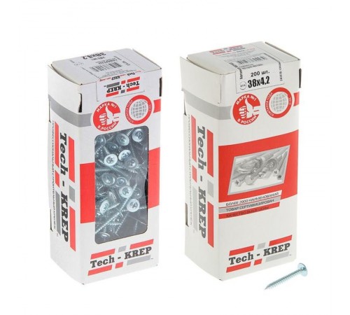 Саморез ШСММ 4,2х38 (200 шт) - коробка с окном ( 0,598 кг)  102143  Tech-KREP