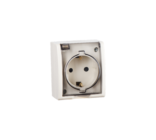 Розетка IP54 с крышкой, заземлением и шторками Schuko 2Р+Е 16A 250В цвета слоновая кость S15 Aqua  1594432-031  Simon