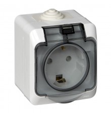 Этюд Белый О/У Розетка с заземлением с крышкой, с защитными шторками IP44  PA16-044B  SE