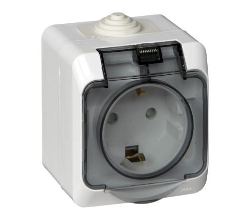 Этюд Белый О/У Розетка с заземлением с крышкой, с защитными шторками IP44  PA16-044B  SE