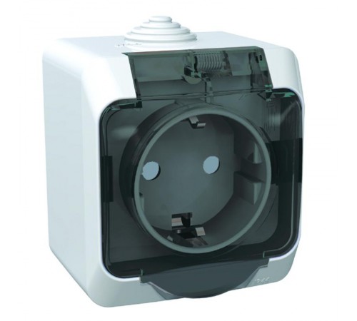 Этюд Белый О/У Розетка с заземлением с крышкой, с защитными шторками IP44  PA16-044B  SE