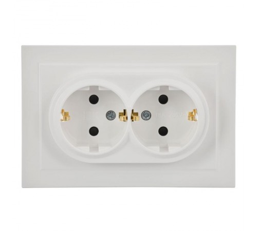 BRITE Розетка 2-ая с заземлением со шторками 16А в сборе РСш12-3-БрБ белый  BR-R24-16-K01-F-PRO  IEK