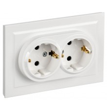 BRITE Розетка 2-ая с заземлением со шторками 16А в сборе РСш12-3-БрБ белый  BR-R24-16-K01-F-PRO  IEK