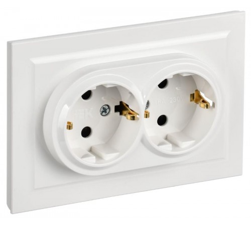 BRITE Розетка 2-ая с заземлением со шторками 16А в сборе РСш12-3-БрБ белый  BR-R24-16-K01-F-PRO  IEK