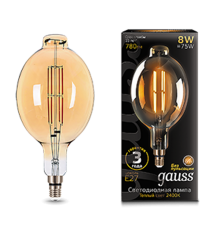 Лампа светодиодная LED Vintage Filament BT180 8W E27 180*360mm Amber 780lm 2400K 1/6  151802008  Gauss