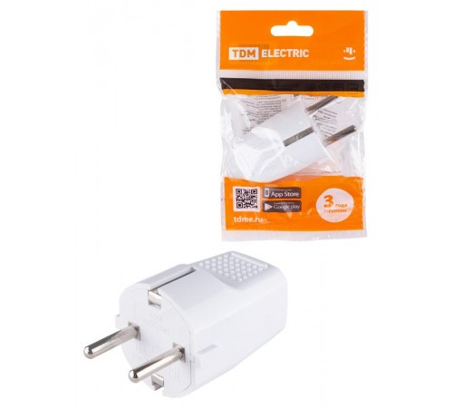 Вилка прямая с/з белая c перфорацией 10А 250В  SQ1806-0197  TDM