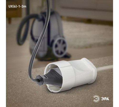 Удлинитель Россия UX(6)-1-3m без заземл, 1гн, 3м, ПВС, 2x0.75мм2, 6А  Б0039819  ЭРА