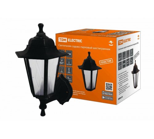 Светильник садово-парковый НБУ 06-60-001 шестигранник, настенный, пластик, расс.пластик, черный  SQ0330-0761  TDM