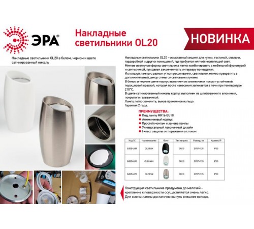 Светильник настенно-потолочный спот OL20 BK MR16/GU10, черный  Б0054389  ЭРА