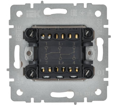 BRITE Выключатель 2-клавишный проходной 10А ВС10-2-6-БрБ белый  BR-V22-0-10-K01-PRO  IEK