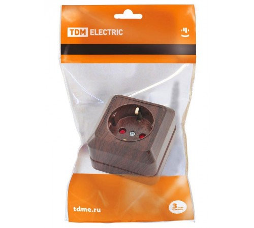 Розетка 2П+З открытой установки с з/ш IP20 16А, бук "Ладога"   SQ1801-0038  TDM