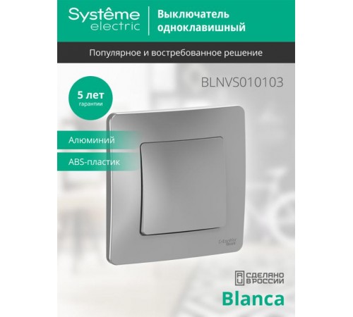 Blanca Алюминий С/У Выключатель 1-клавишный, 10А, 250B  BLNVS010103  SE