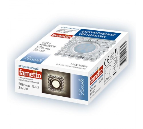 Светильник декор.встр Luciole DLS-L131 GU5.3 CHROME/CLEAR GU5.3 доп.LED подсветка 3Вт металл/стекл. Хром/белый.  UL-00002714  Fametto