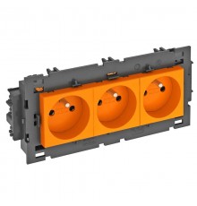 Розетка тройная 0° Modul45connect франц. стандарт, 250 В, 16A (оранжевый) (STD-F0C8 ROR3)  6120644  OBO Bettermann