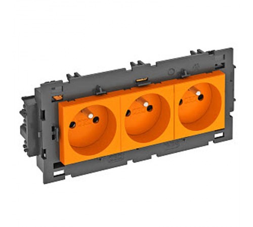 Розетка тройная 0° Modul45connect франц. стандарт, 250 В, 16A (оранжевый) (STD-F0C8 ROR3)  6120644  OBO Bettermann