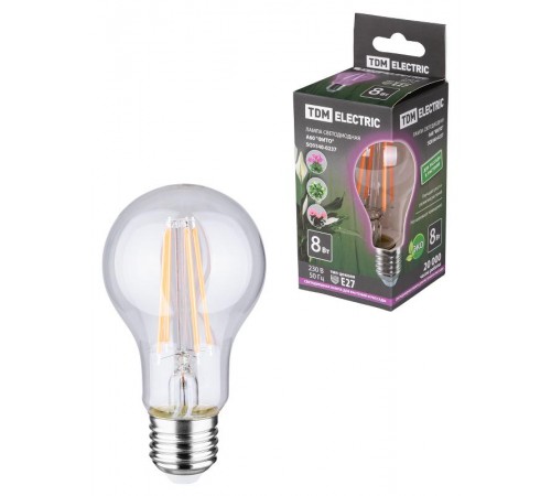 Лампа светодиодная для растений A60-8 Вт-230 В-E27-CL "ФИТО" 60*108 мм  SQ0340-0237  TDM