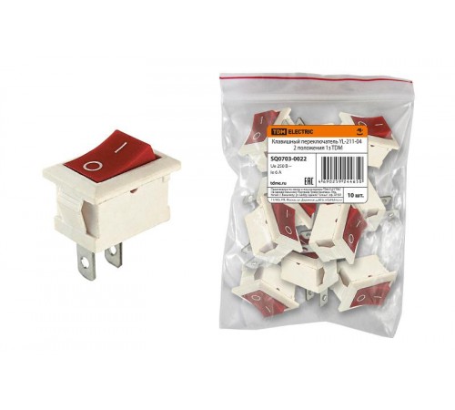 Клавишный переключатель YL-211-04 белый корпус красная клавиша 2 положения 1з  SQ0703-0022  TDM